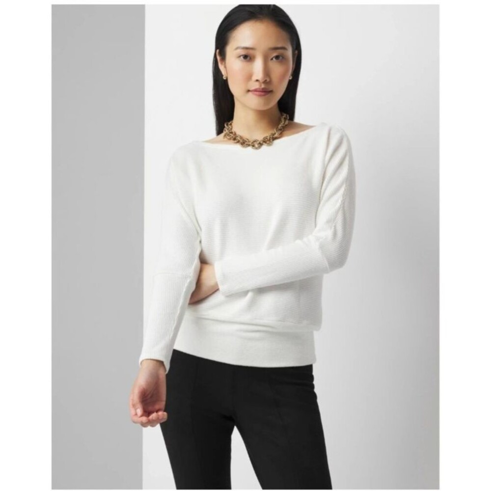 White House Black Market Ribbed Knit Sweater XL Ivory Dolman Sleeve Quiet Luxury